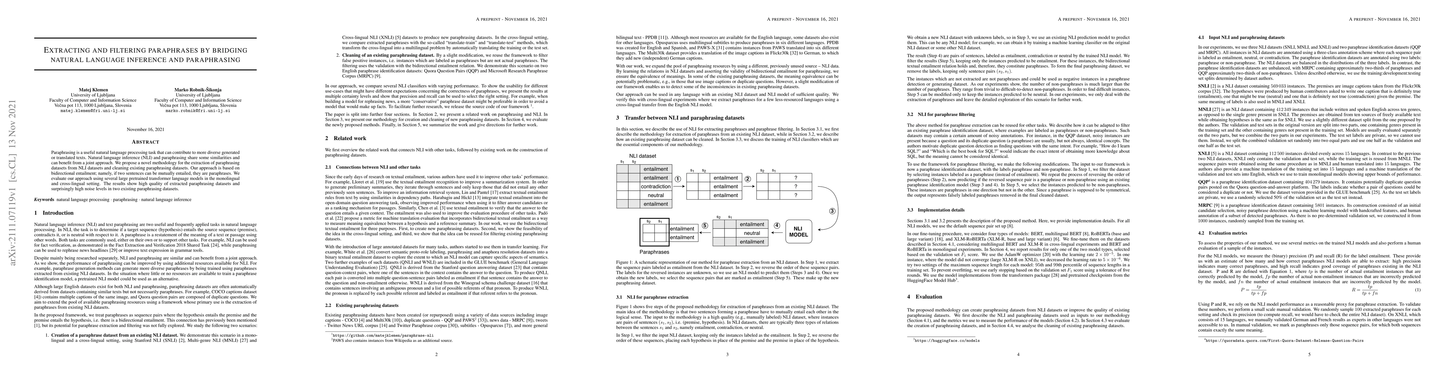 Thumbnail for Extracting and filtering paraphrases by bridging natural language
  inference and paraphrasing