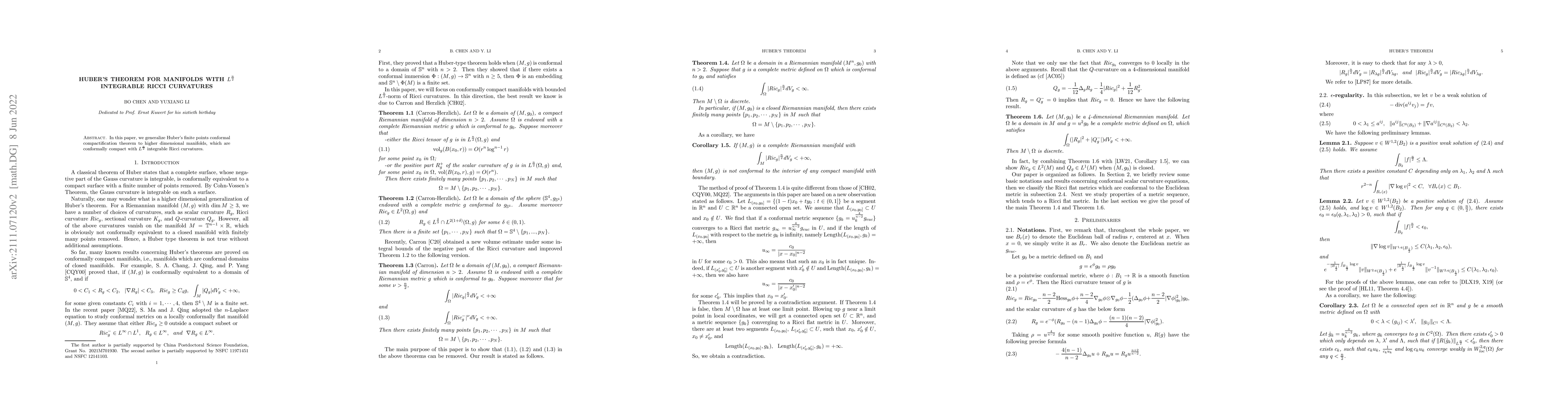 Thumbnail for Huber's theorem for manifolds with $L^\frac{n}{2}$ integrable Ricci
  curvatures
