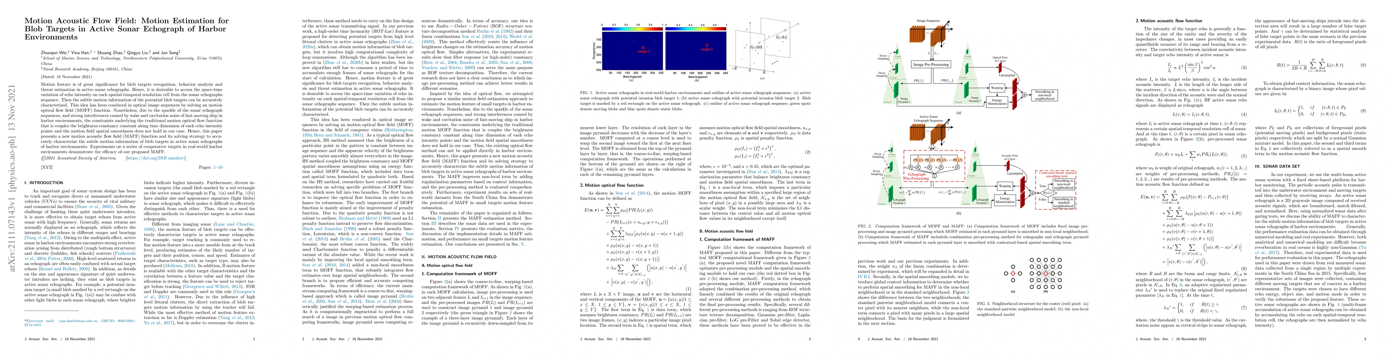 Thumbnail for Motion Acoustic Flow Field: Motion Estimation for Blob Targets in Active
  Sonar Echograph of Harbor Environments
