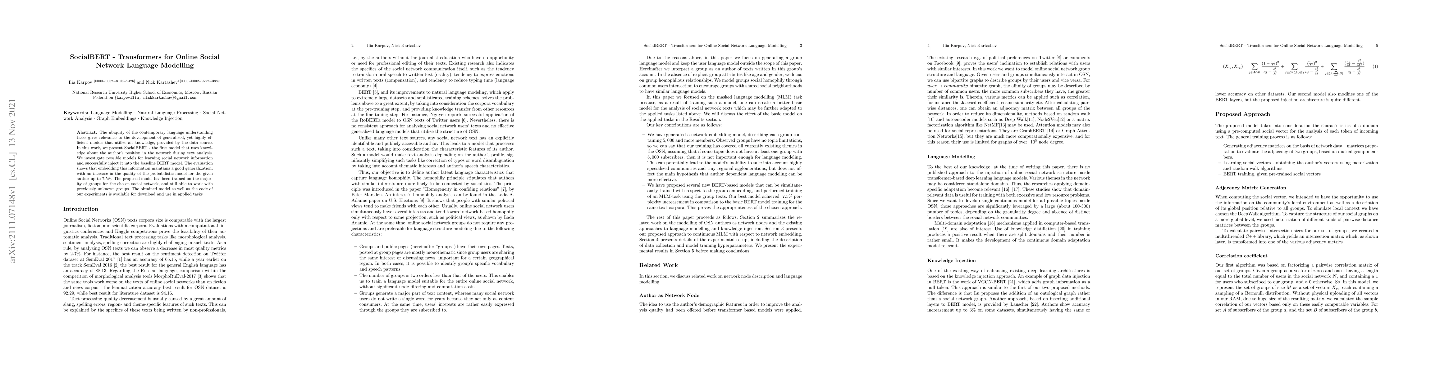 Thumbnail for SocialBERT -- Transformers for Online SocialNetwork Language Modelling