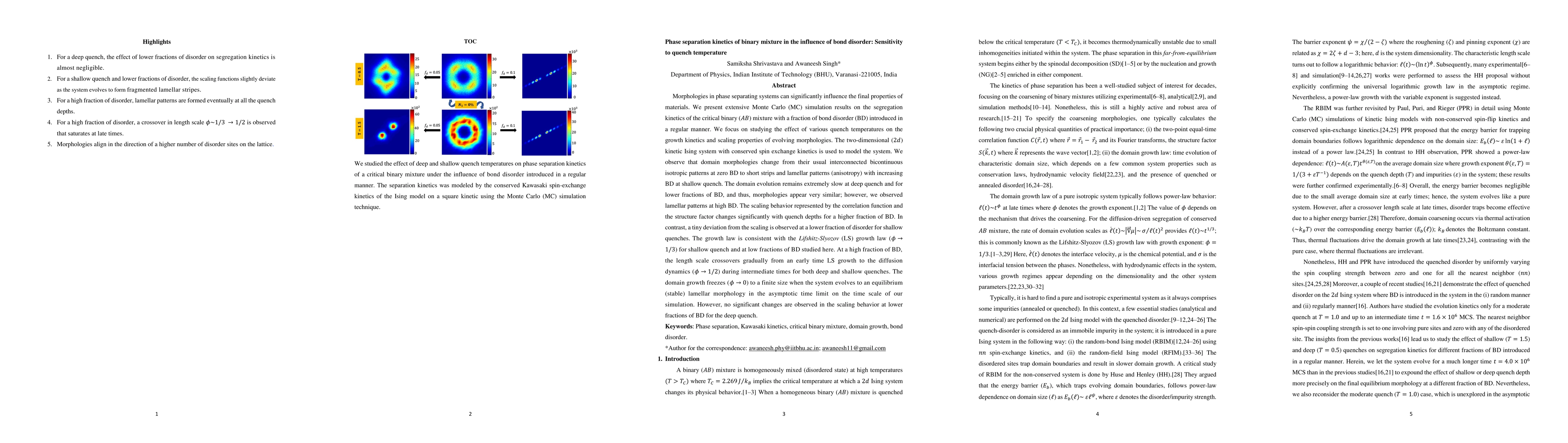 Thumbnail for Phase separation kinetics of binary mixture in the influence of bond
  disorder: Sensitivity to quench temperature