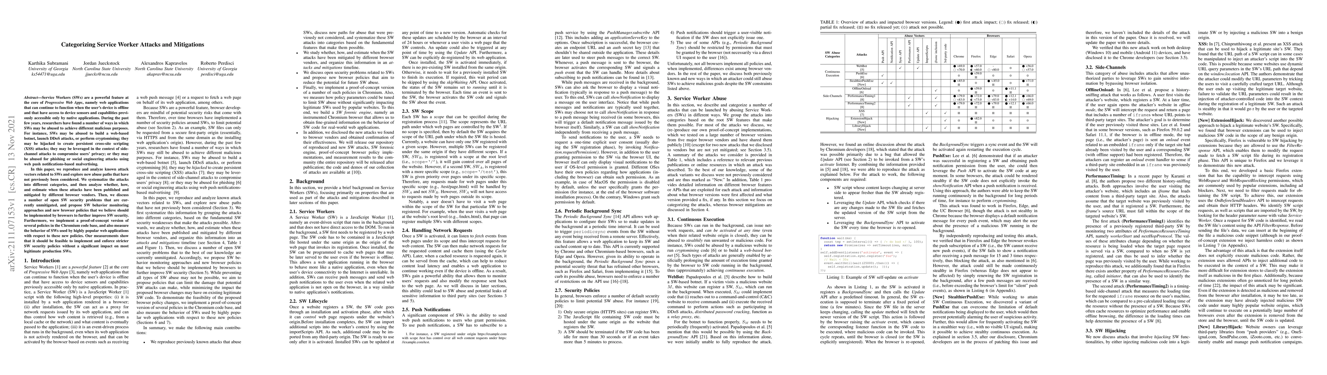 Thumbnail for Categorizing Service Worker Attacks and Mitigations