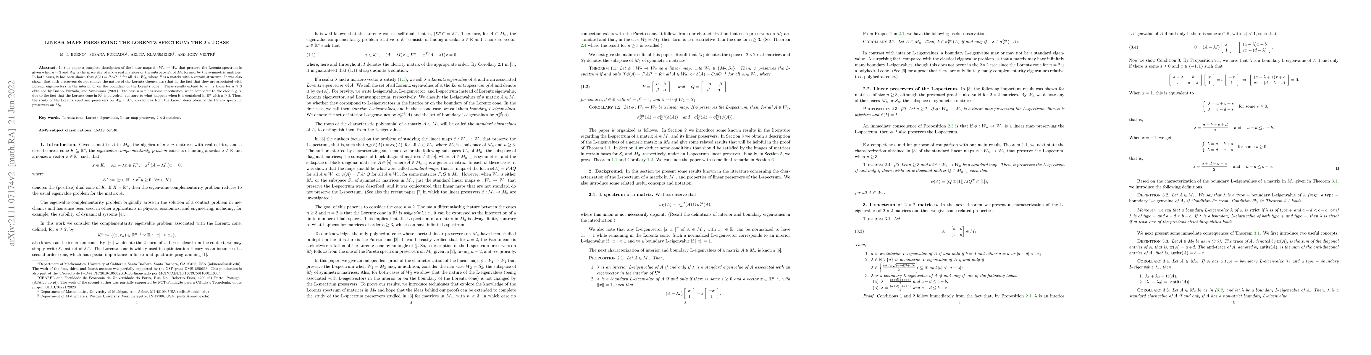 Thumbnail for Linear maps preserving the Lorentz spectrum: The $2\times 2$ case