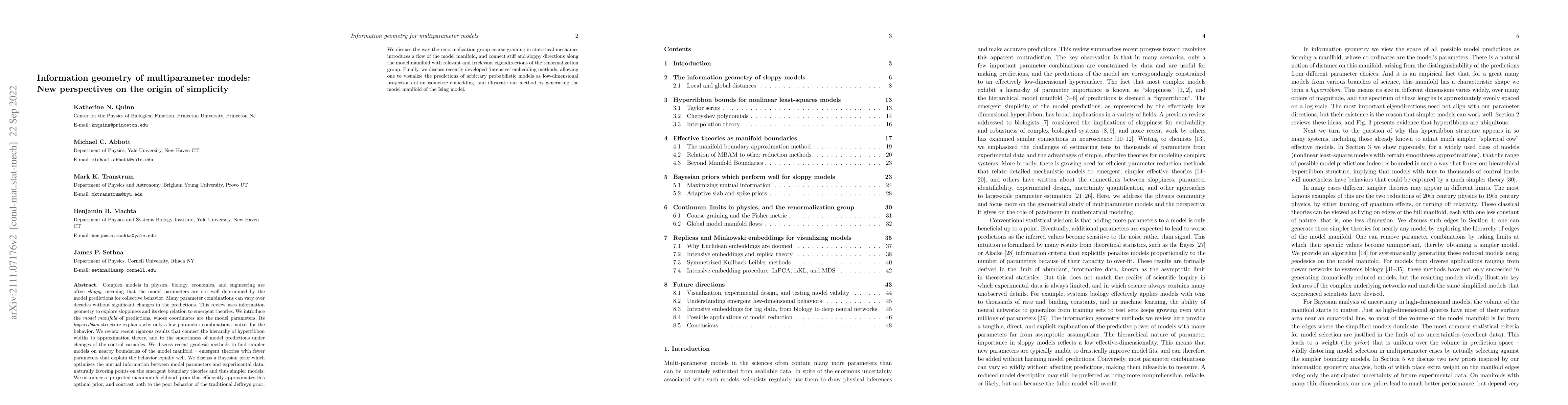 Thumbnail for Information geometry for multiparameter models: New perspectives on the
  origin of simplicity
