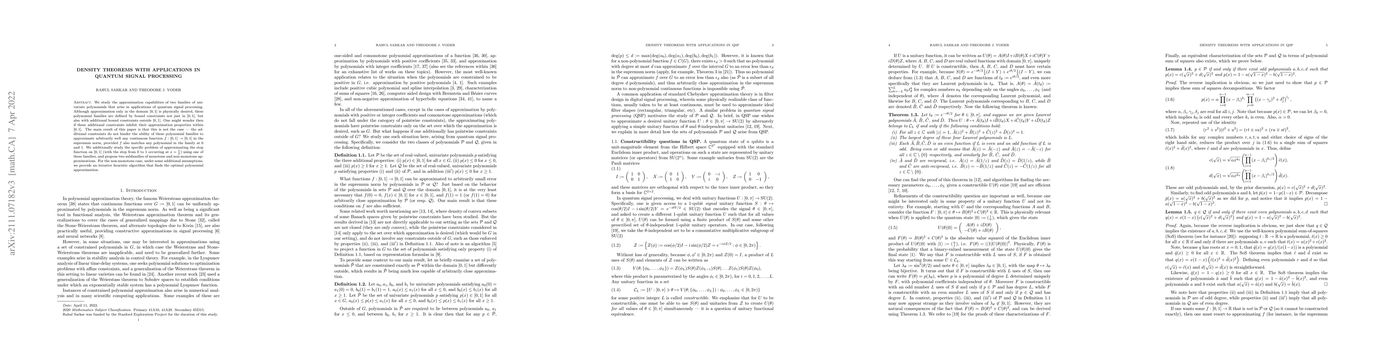 Thumbnail for Density theorems with applications in quantum signal processing