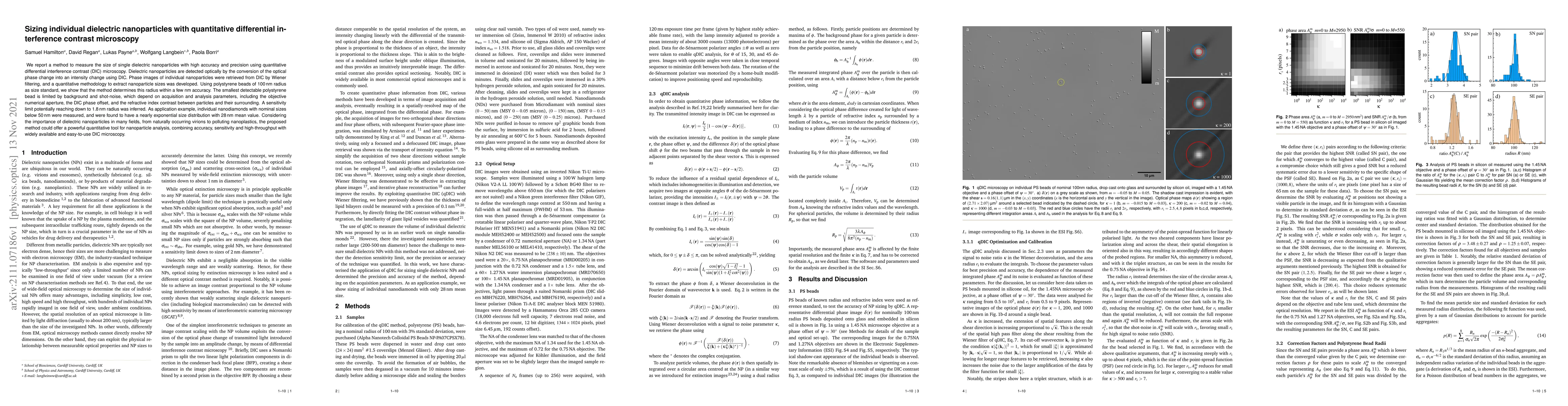 Thumbnail for Sizing individual dielectric nanoparticles with quantitative
  differential interference contrast microscopy