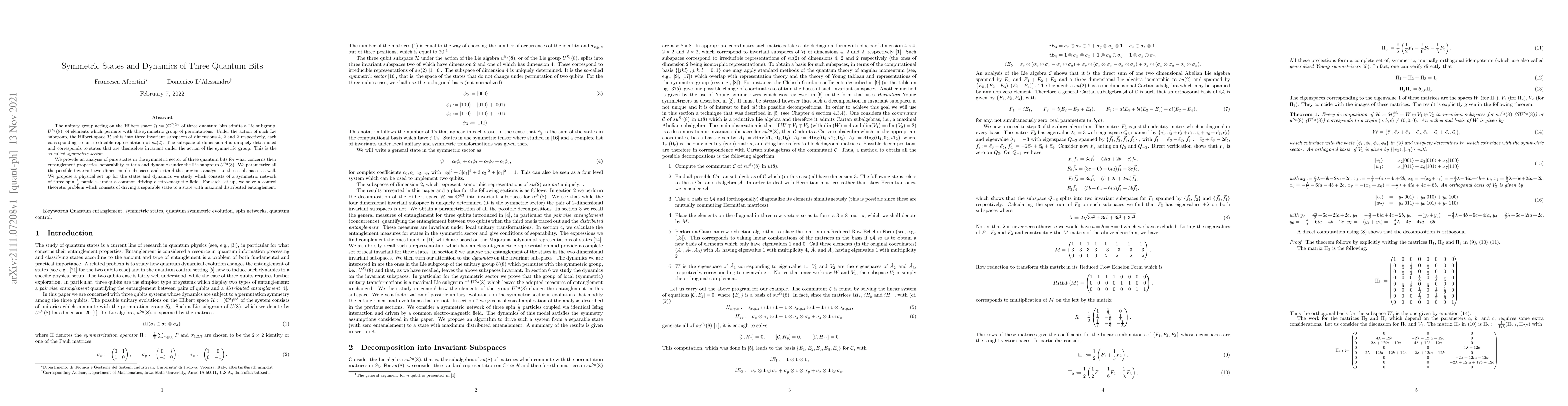 Thumbnail for Symmetric States and Dynamics of Three Quantum Bits