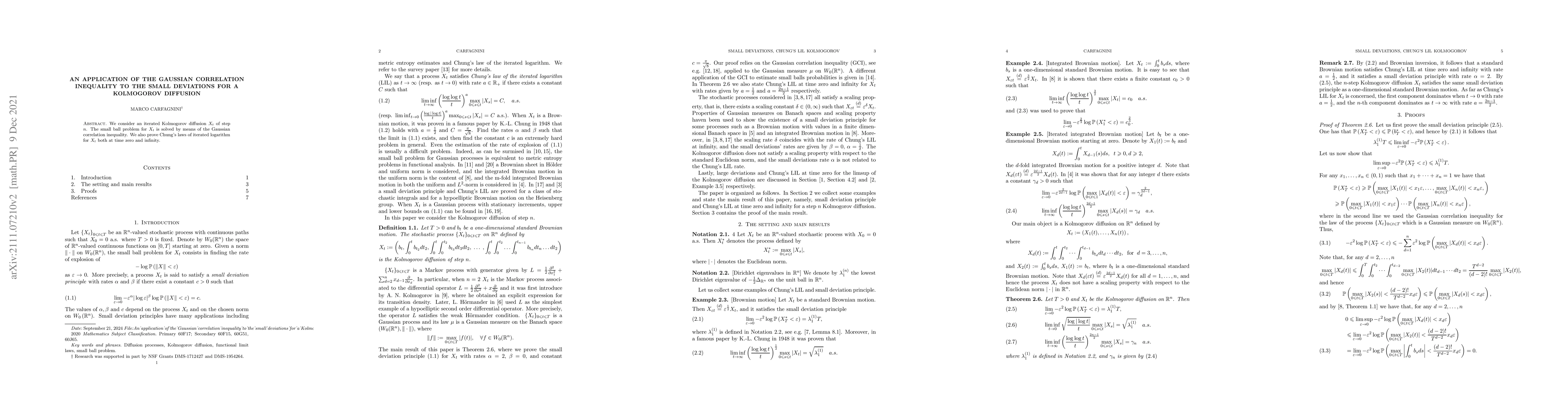 Thumbnail for An application of the Gaussian correlation inequality to the small
  deviations for a Kolmogorov diffusion