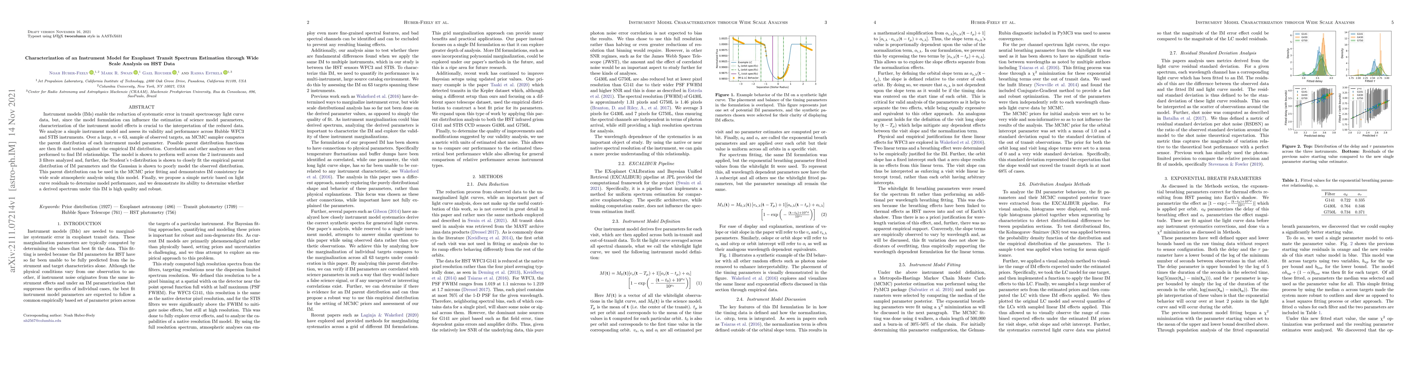Thumbnail for Characterization of an Instrument Model for Exoplanet Transit Spectrum
  Estimation through Wide Scale Analysis on HST Data