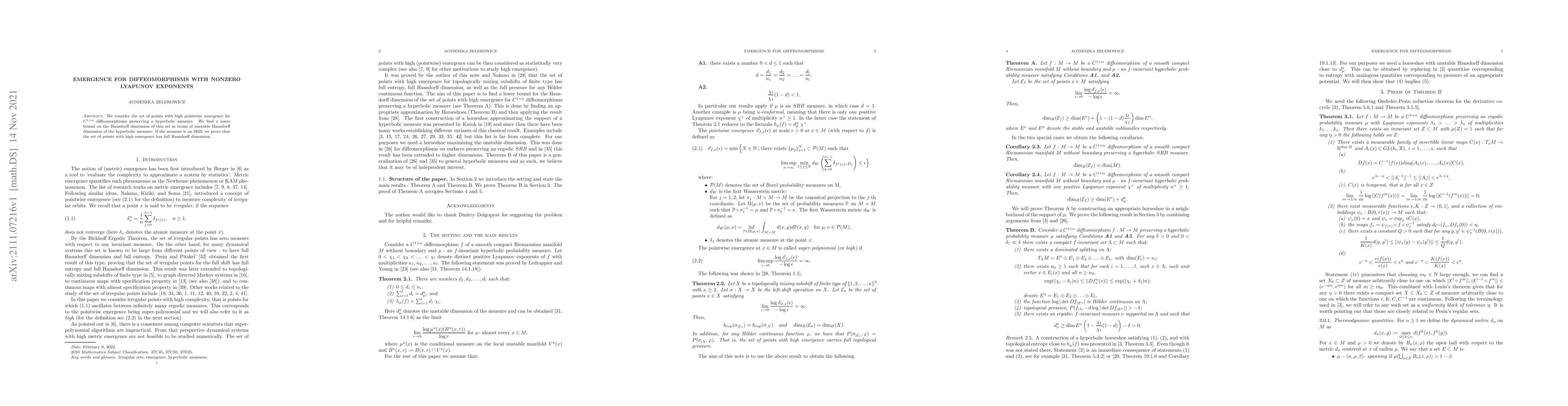 Thumbnail for Emergence for diffeomorphisms with nonzero Lyapunov exponents