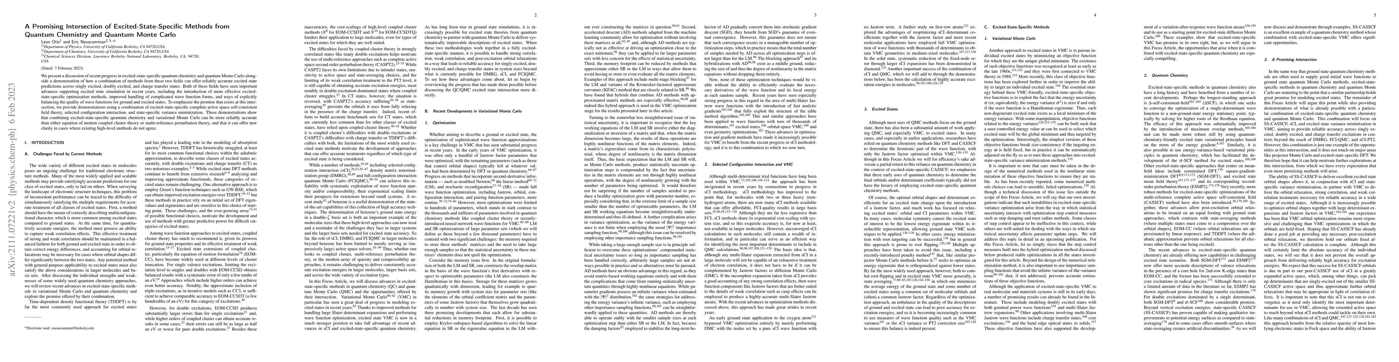 Thumbnail for A Promising Intersection of Excited-State-Specific Methods from Quantum
  Chemistry and Quantum Monte Carlo