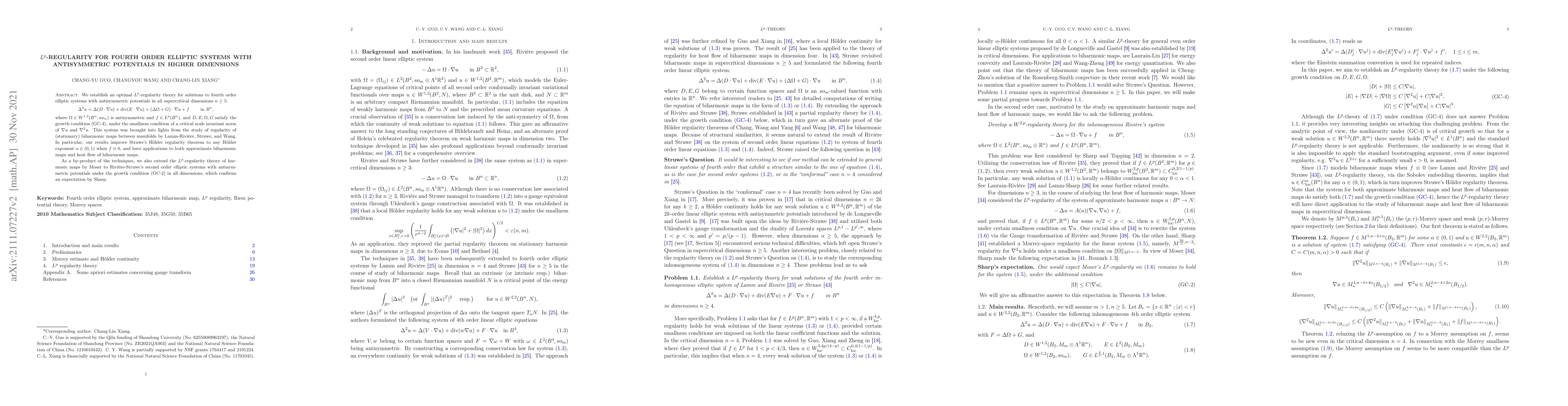 Thumbnail for $L^p$-regularity for fourth order elliptic systems with antisymmetric
  potentials in higher dimensions