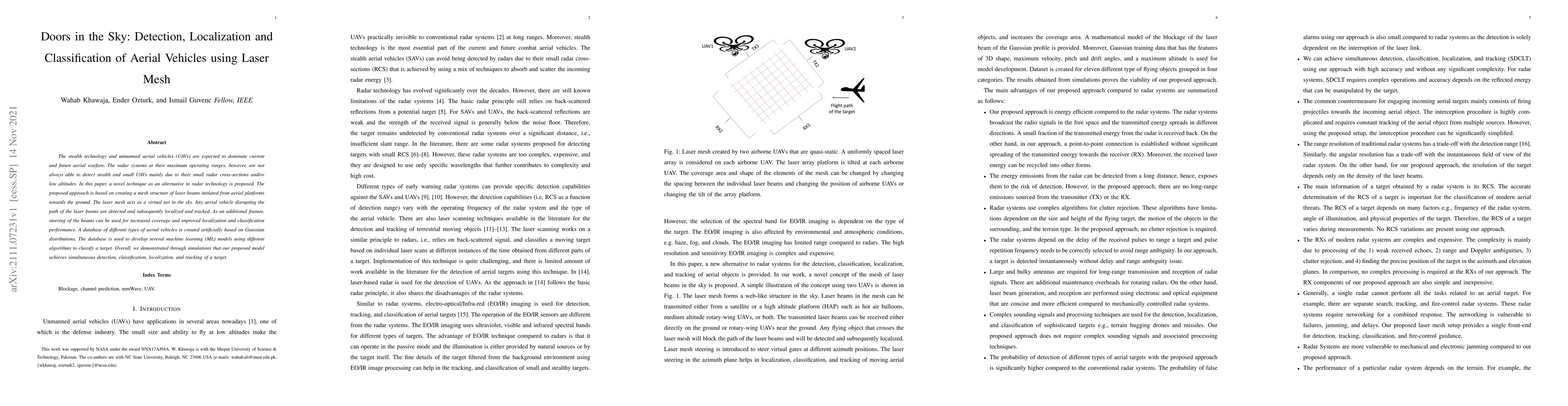 Thumbnail for Doors in the Sky: Detection, Localization and Classification of Aerial
  Vehicles using Laser Mesh