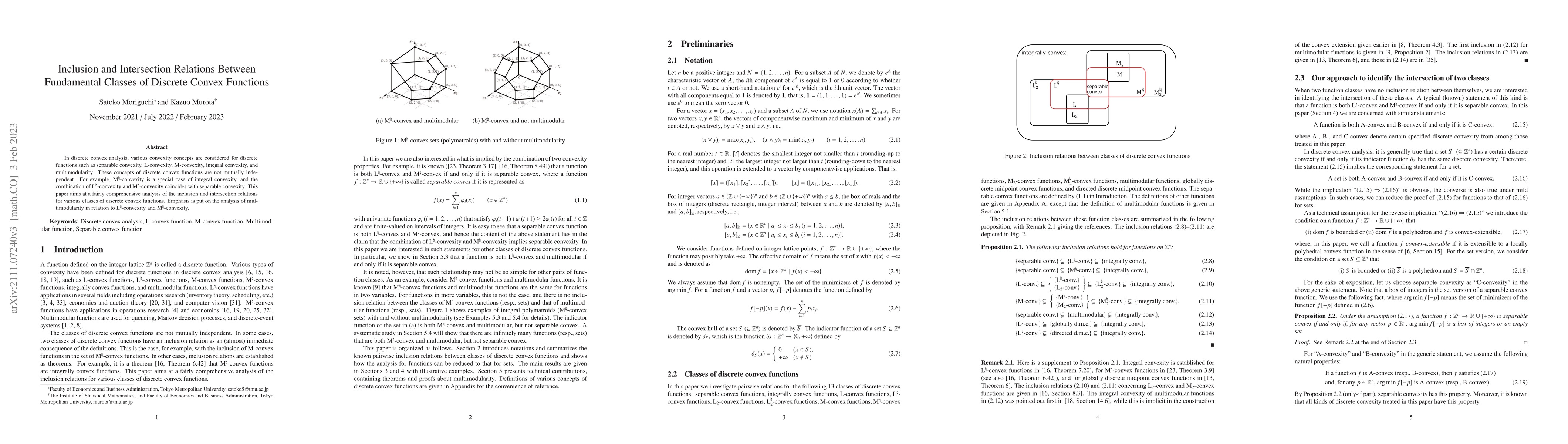 Thumbnail for Inclusion and Intersection Relations Between Fundamental Classes of
  Discrete Convex Functions