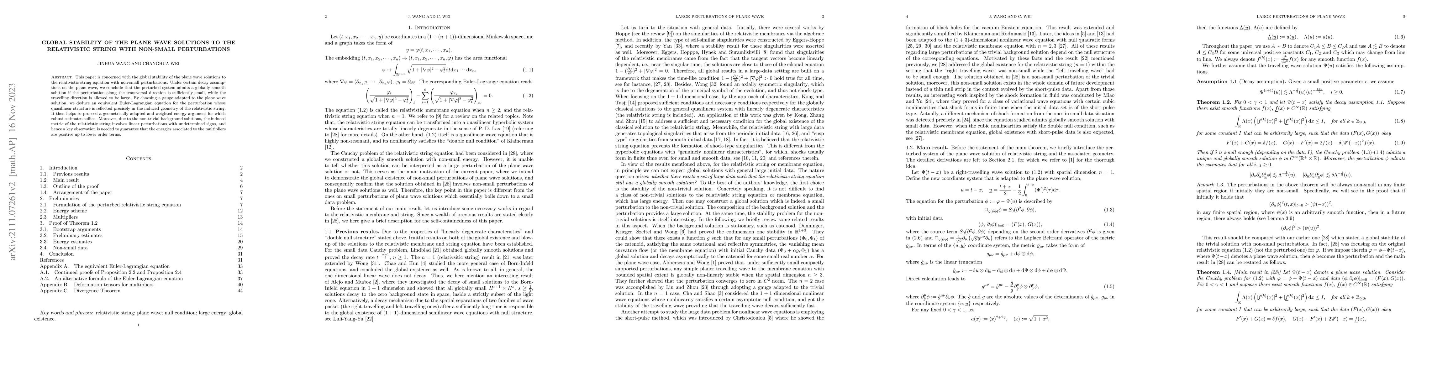 Thumbnail for Global stability of the plane wave solutions to the relativistic string
  with non-small perturbations