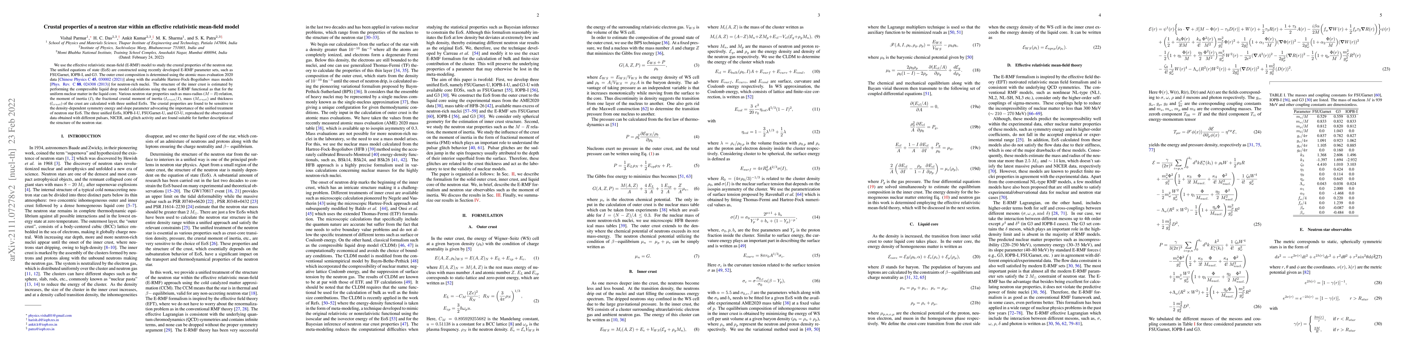 Thumbnail for Crustal properties of a neutron star within an effective relativistic
  mean-field model