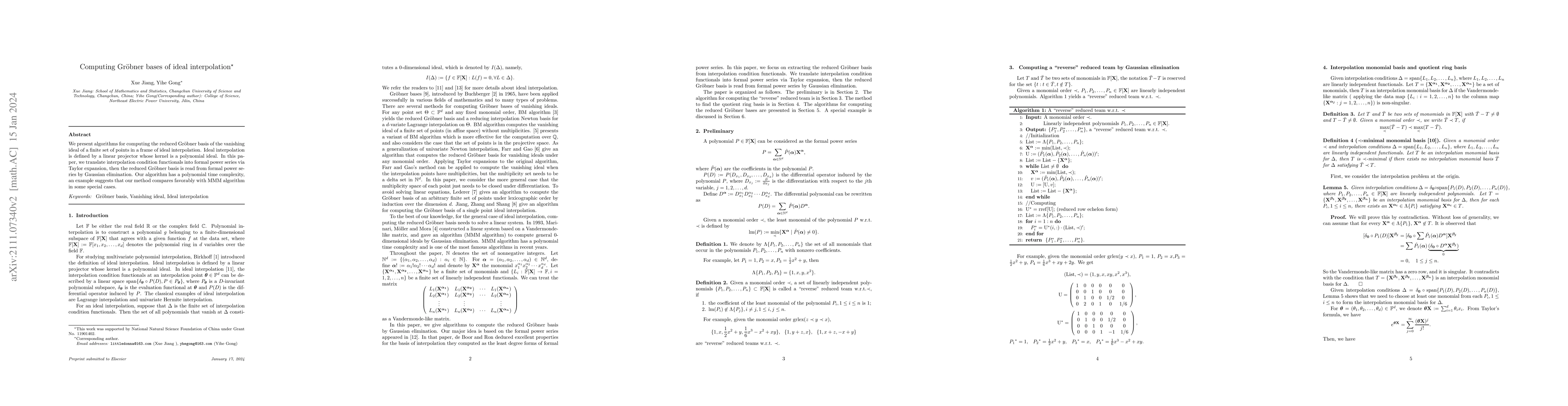 Thumbnail for Computing Groebner bases of ideal interpolation