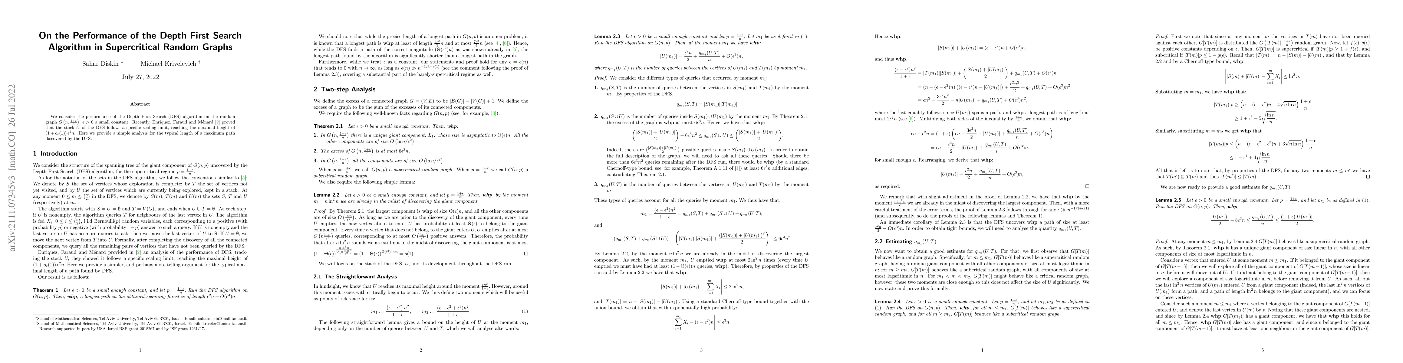 Thumbnail for On the Performance of the Depth First Search Algorithm in Supercritical
  Random Graphs