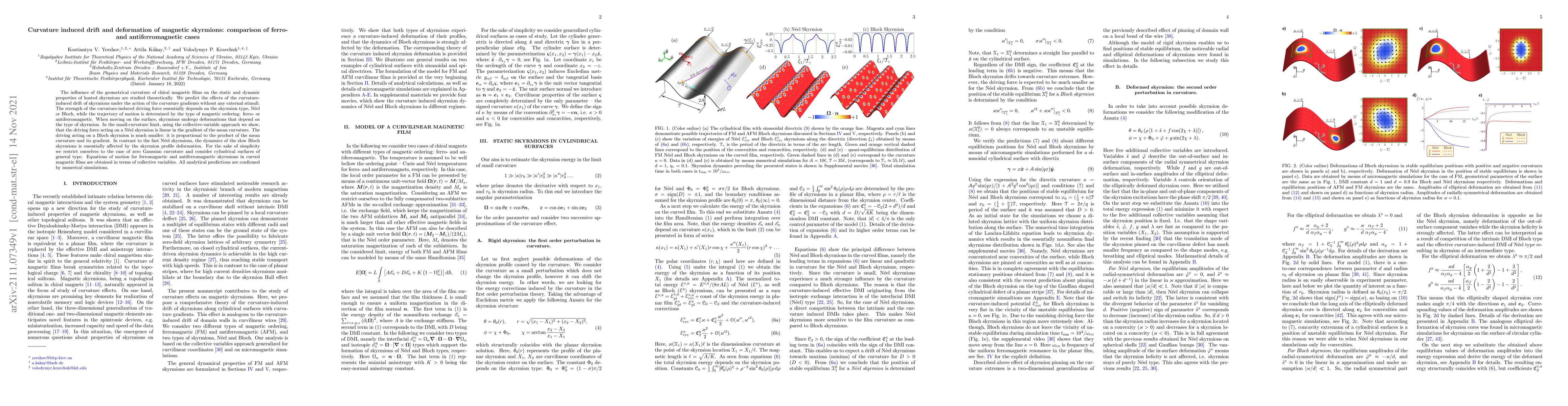 Thumbnail for Curvature induced drift and deformation of magnetic skyrmions:
  comparison of ferro- and antiferromagnetic cases