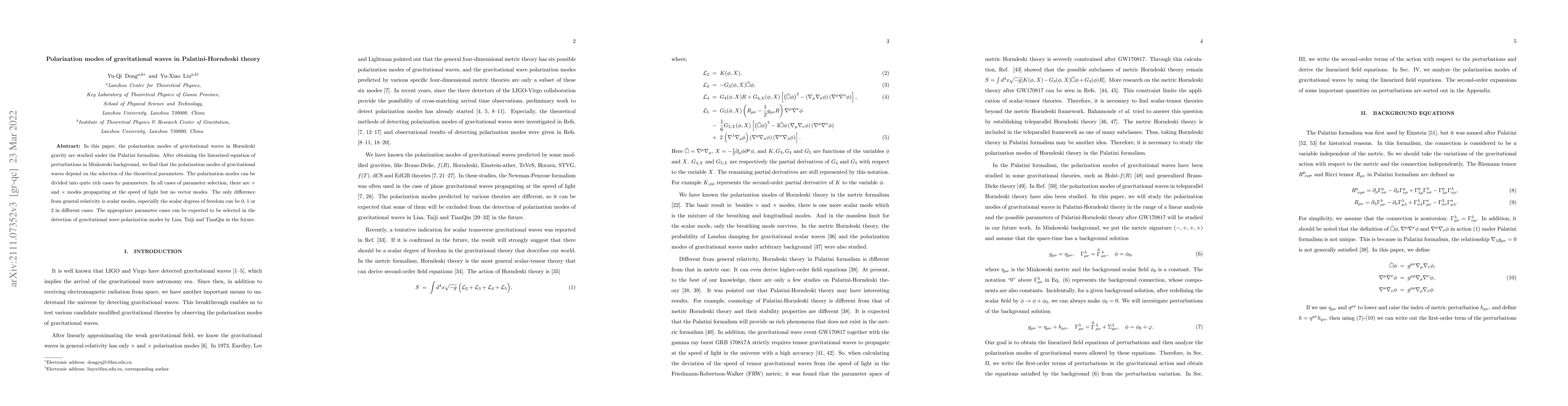 Thumbnail for Polarization Modes of Gravitational Waves in Palatini Horndeski theory