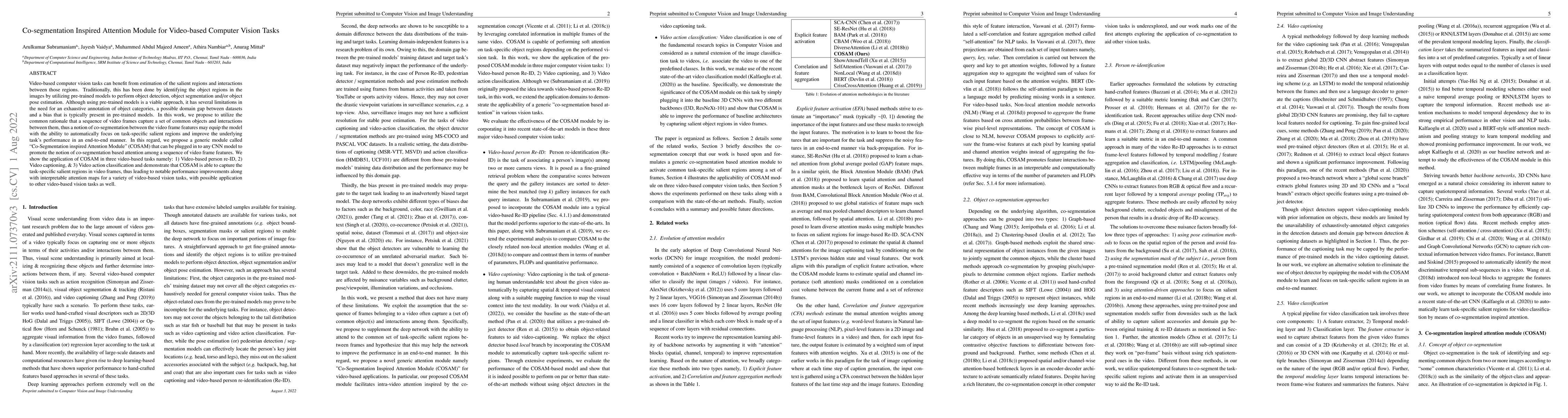 Thumbnail for Co-segmentation Inspired Attention Module for Video-based Computer
  Vision Tasks