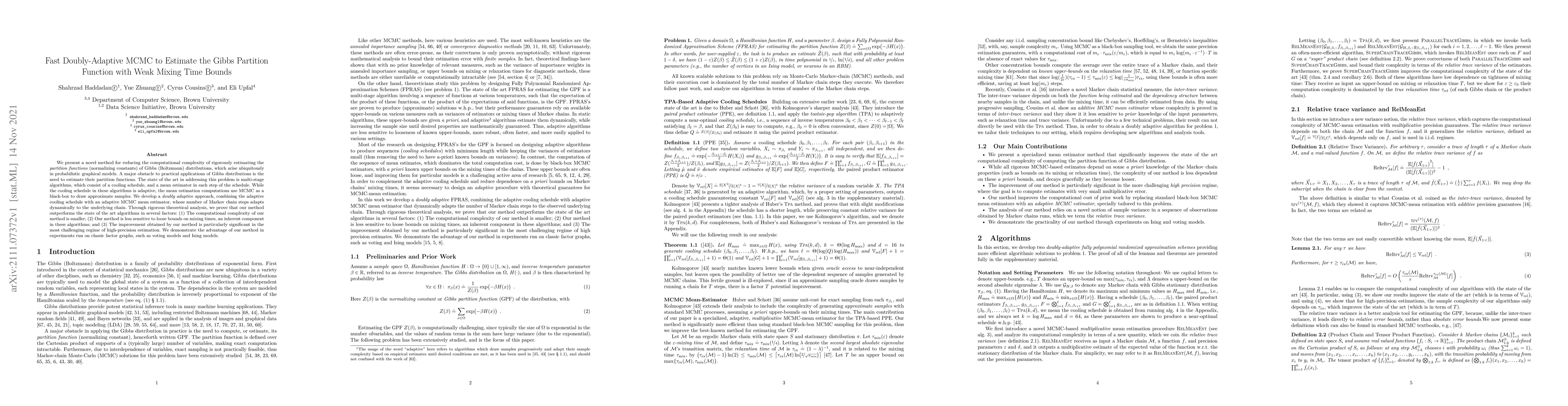 Thumbnail for Fast Doubly-Adaptive MCMC to Estimate the Gibbs Partition Function with
  Weak Mixing Time Bounds