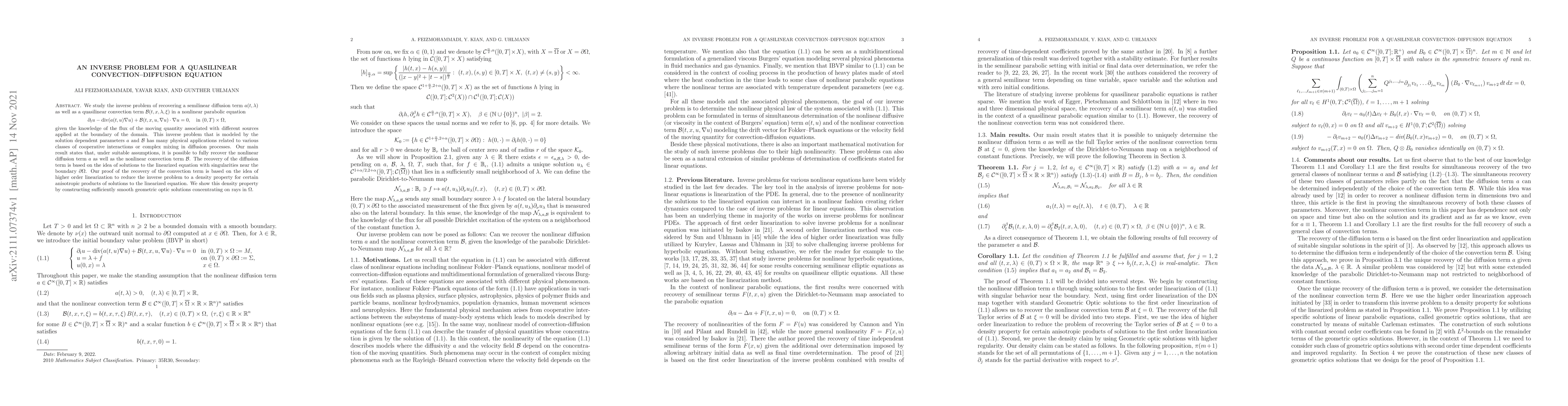 Thumbnail for An inverse problem for a quasilinear convection--diffusion equation