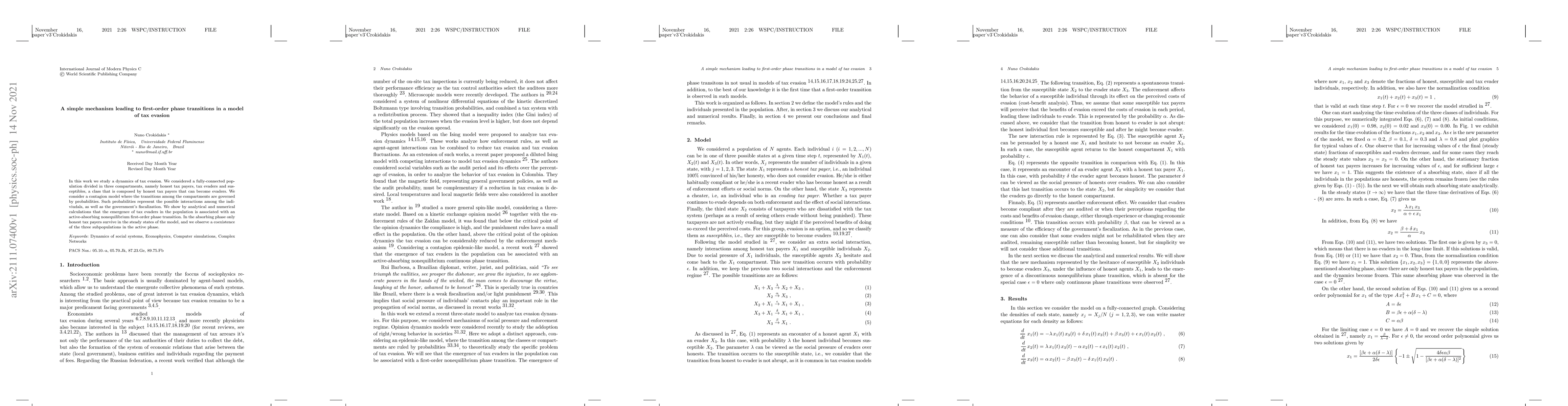 Thumbnail for A simple mechanism leading to first-order phase transitions in a model
  of tax evasion