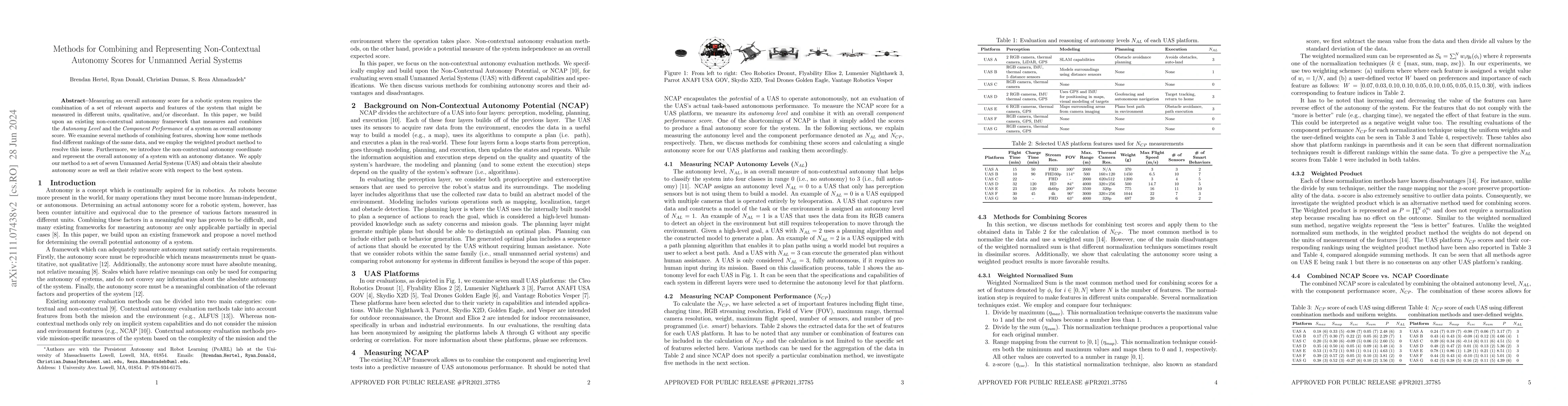 Thumbnail for Methods for Combining and Representing Non-Contextual Autonomy Scores
  for Unmanned Aerial Systems