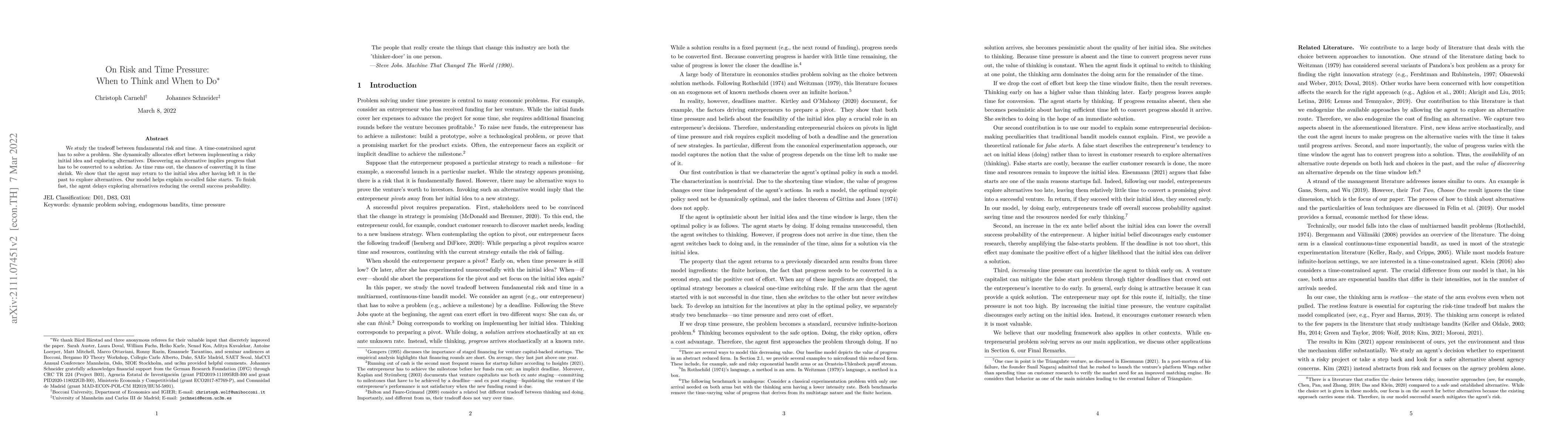 Thumbnail for On Risk and Time Pressure: When to Think and When to Do