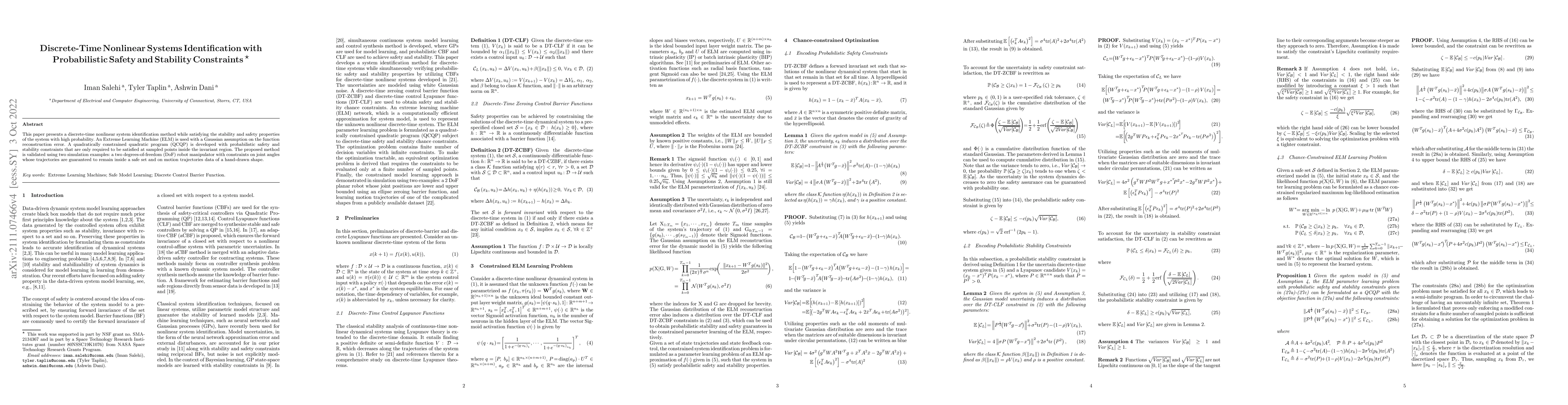 Thumbnail for Discrete-Time Nonlinear Systems Identification with Probabilistic Safety
  and Stability Constraints