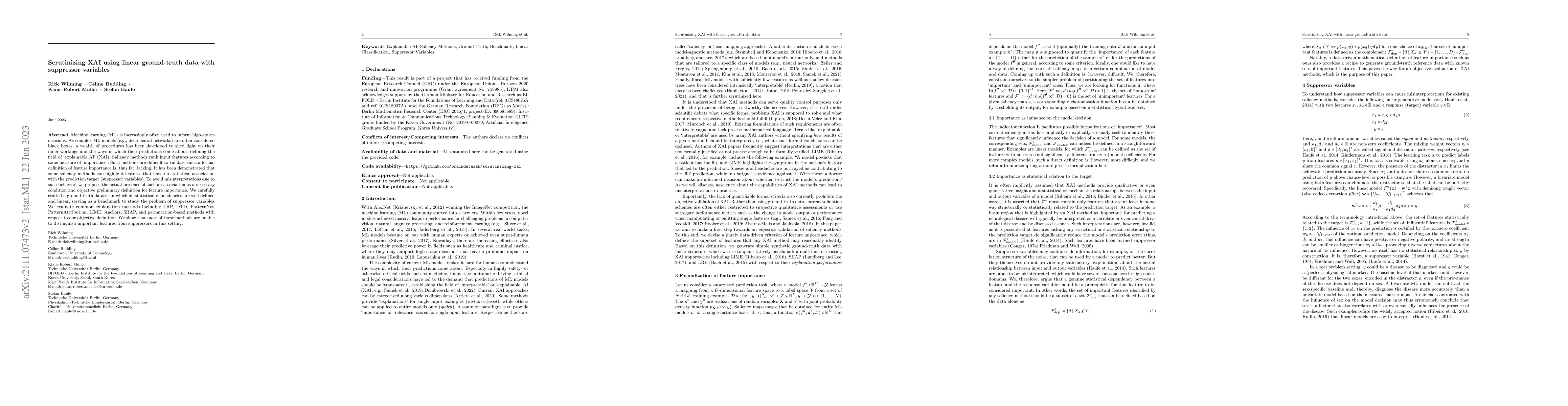 Thumbnail for Scrutinizing XAI using linear ground-truth data with suppressor
  variables