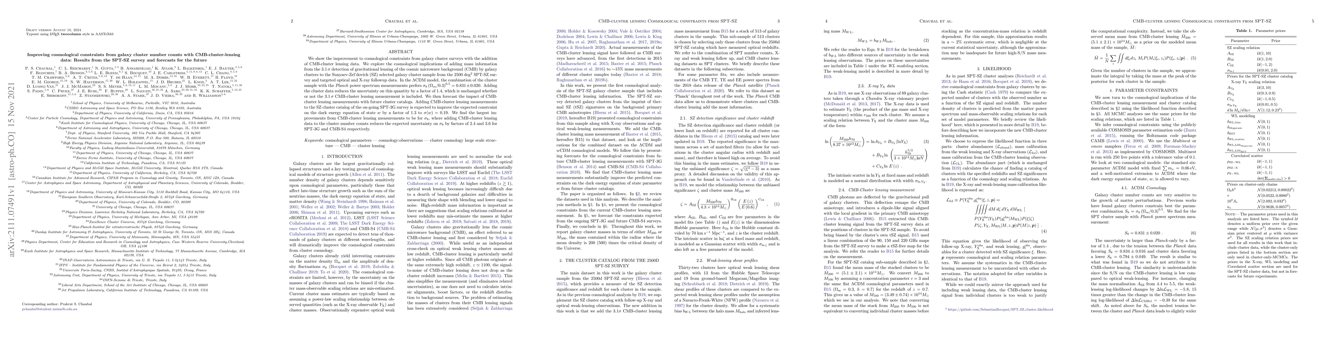 Thumbnail for Improving cosmological constraints from galaxy cluster number counts
  with CMB-cluster-lensing data: Results from the SPT-SZ survey and forecasts
  for the future