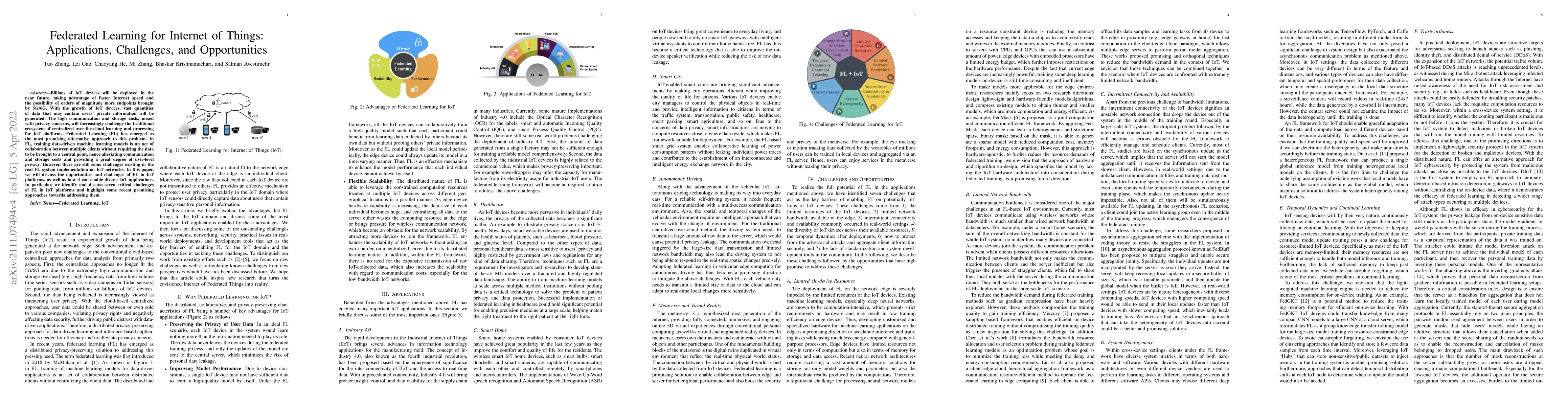 Thumbnail for Federated Learning for Internet of Things: Applications, Challenges, and
  Opportunities