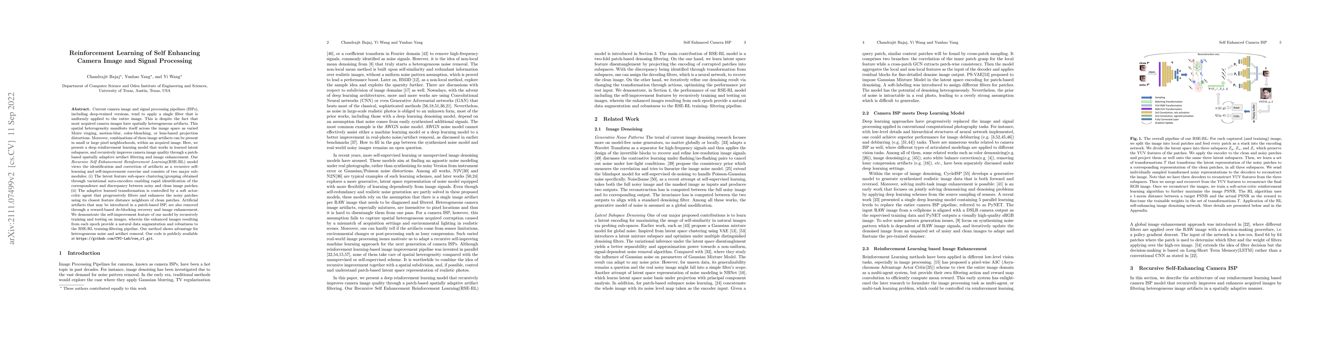 Thumbnail for Reinforcement Learning of Self Enhancing Camera Image and Signal
  Processing