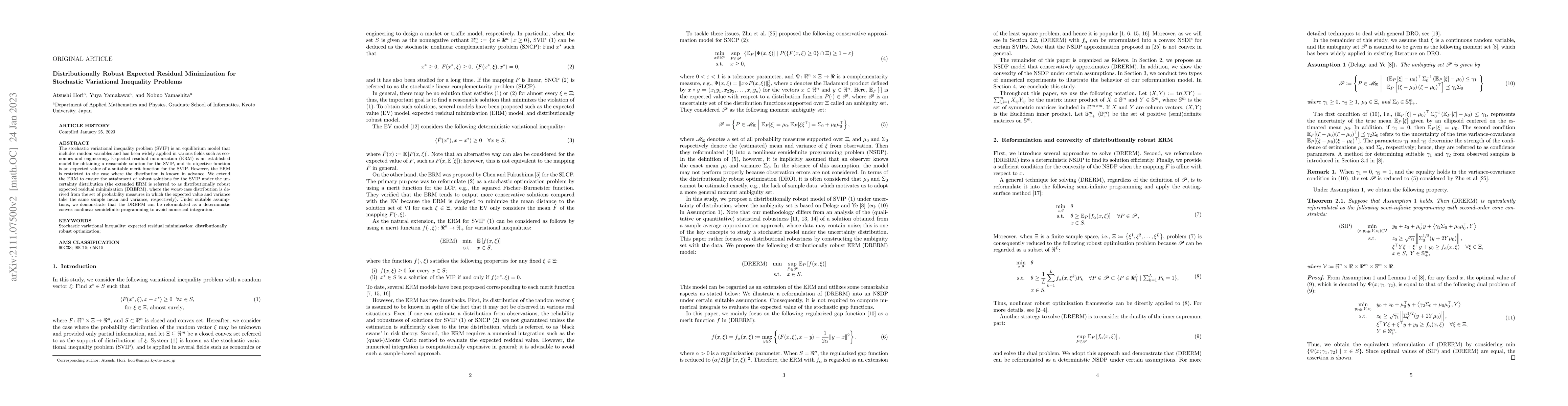 Thumbnail for Distributionally Robust Expected Residual Minimization for Stochastic
  Variational Inequality Problems