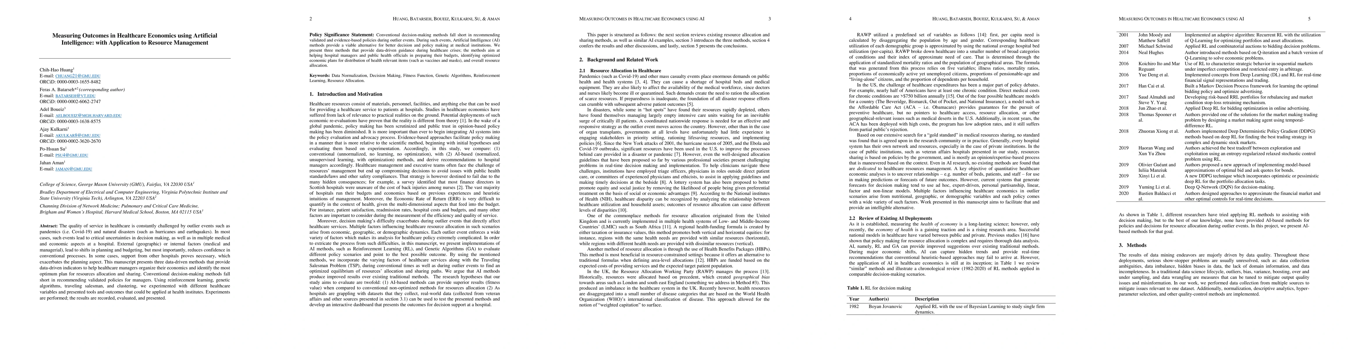Thumbnail for Measuring Outcomes in Healthcare Economics using Artificial
  Intelligence: with Application to Resource Management