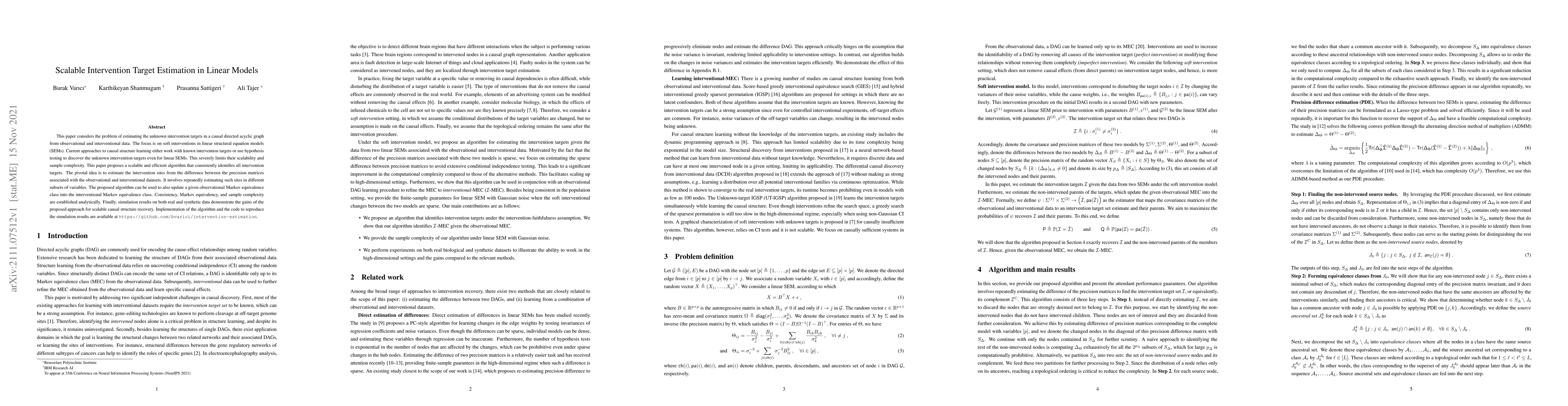Thumbnail for Scalable Intervention Target Estimation in Linear Models