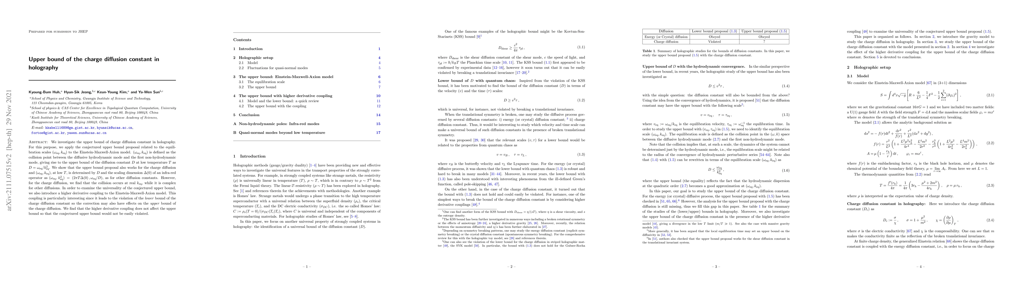 Thumbnail for Upper bound of the charge diffusion constant in holography