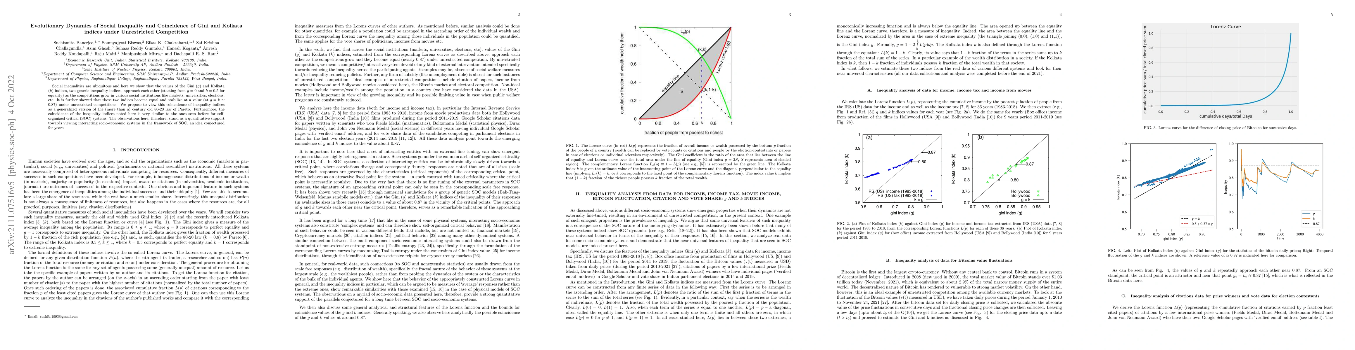 Thumbnail for Evolutionary Dynamics of Social Inequality and Coincidence of Gini and
  Kolkata indices under Unrestricted Competition