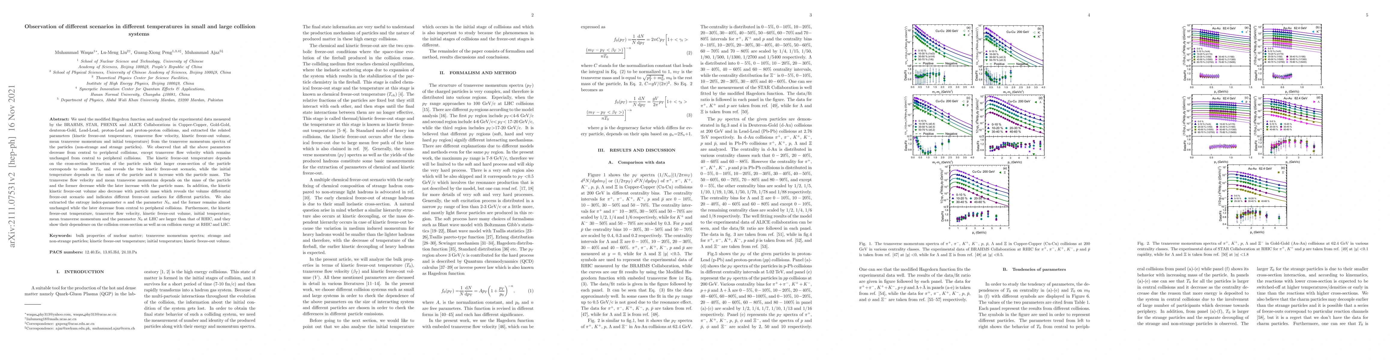 Thumbnail for Observation of different scenarios in different temperatures in small
  and large collision systems