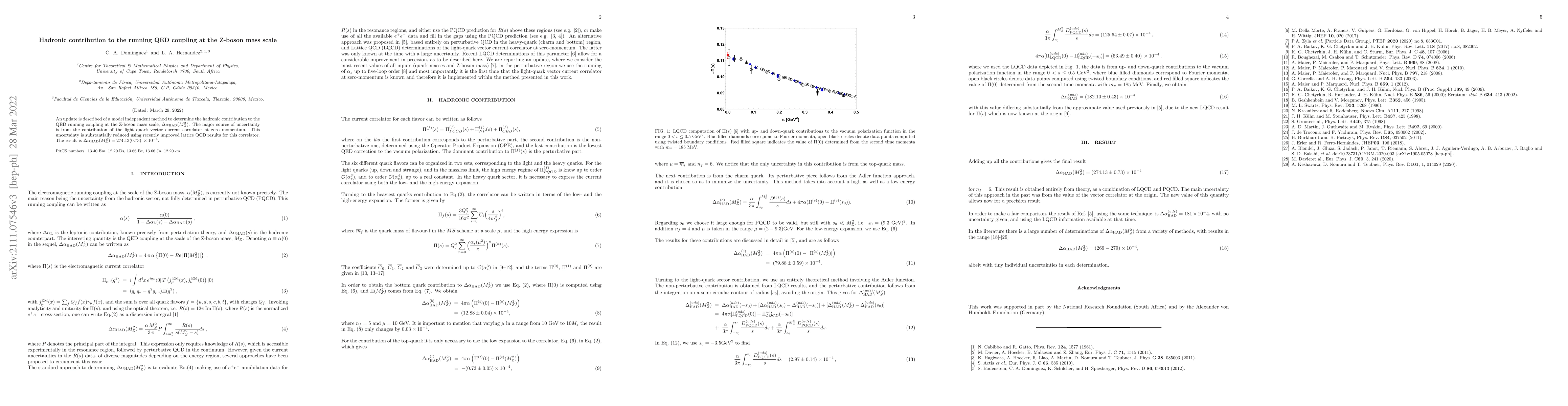 Thumbnail for Hadronic contribution to the running QED coupling at the Z-boson mass
  scale