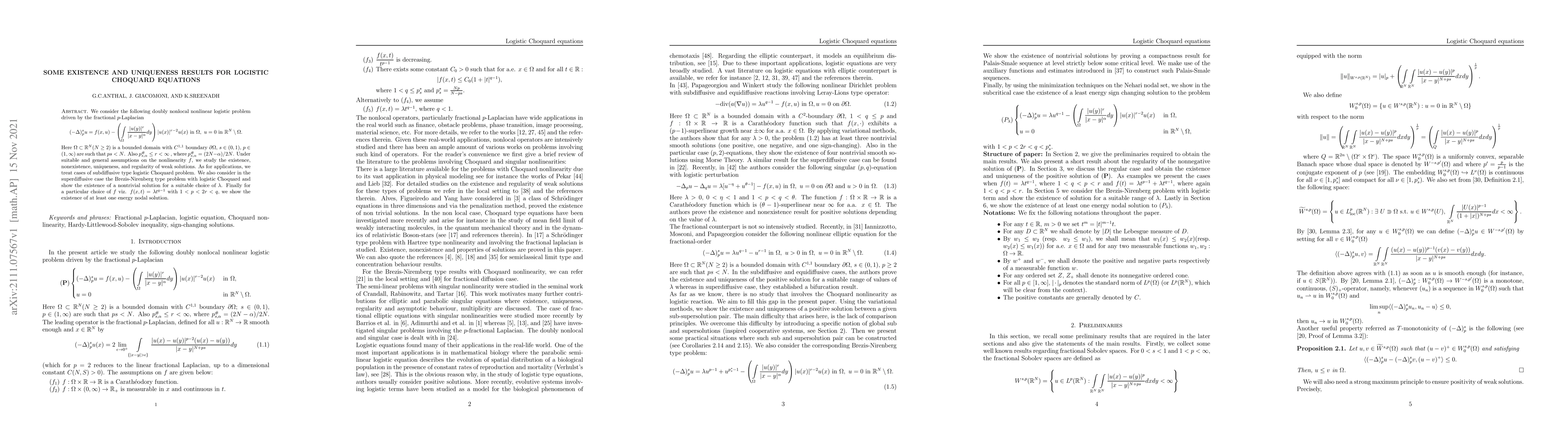 Thumbnail for Some existence and uniqueness results for logistic Choquard equation