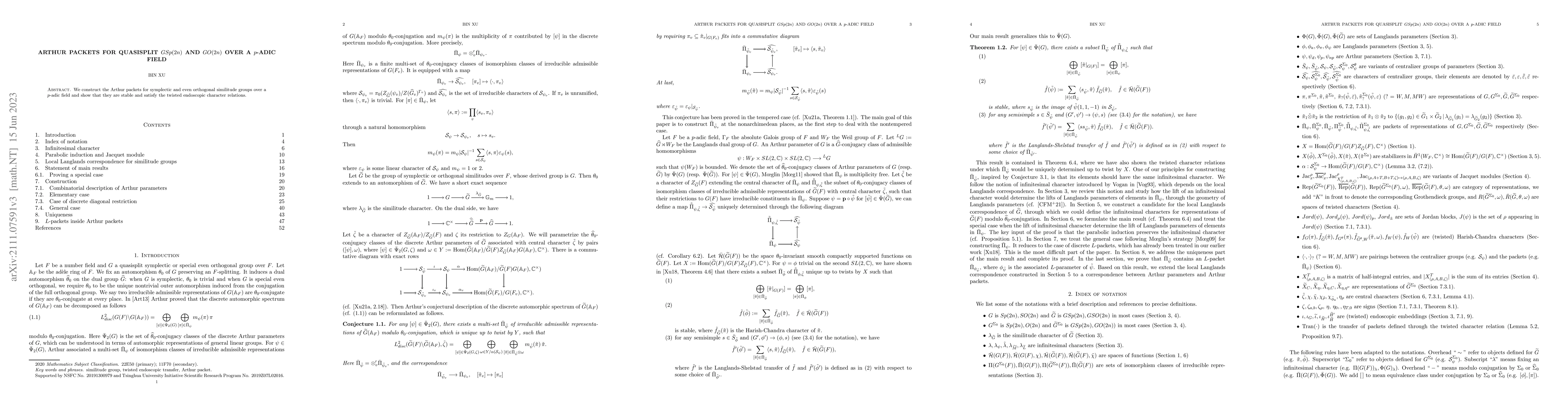 Thumbnail for Arthur packets for quasisplit $GSp(2n)$ and $GO(2n)$ over a $p$-adic
  field