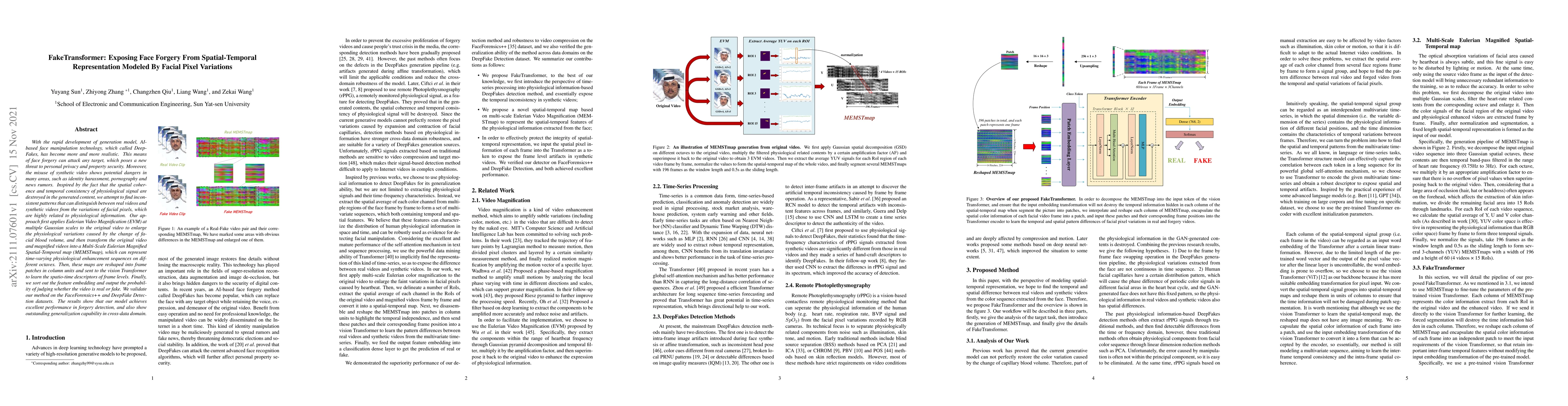 Thumbnail for FakeTransformer: Exposing Face Forgery From Spatial-Temporal
  Representation Modeled By Facial Pixel Variations