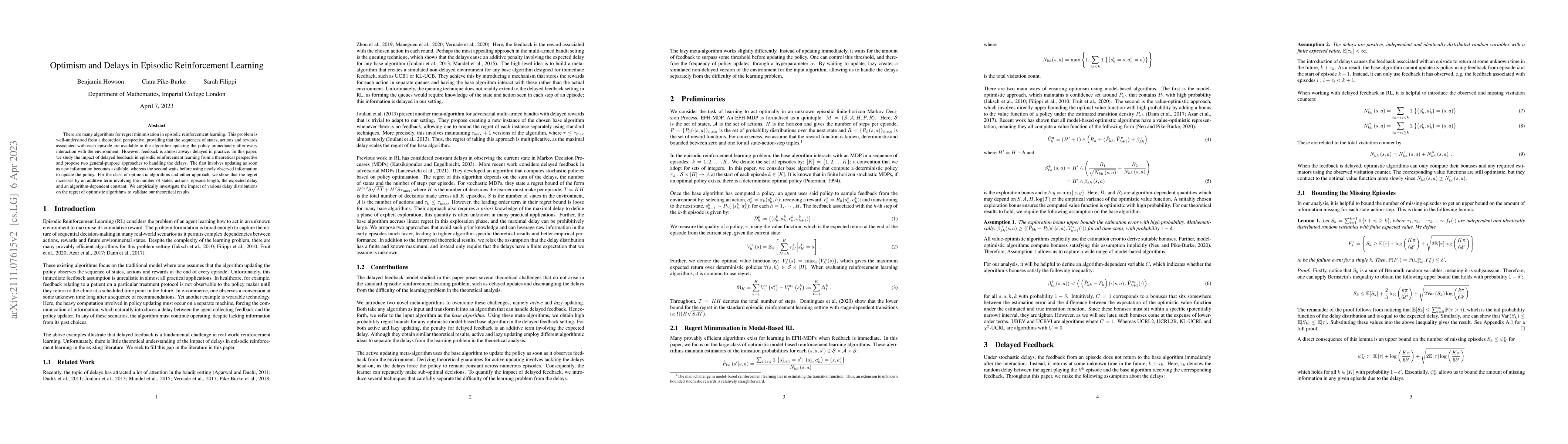 Thumbnail for Optimism and Delays in Episodic Reinforcement Learning