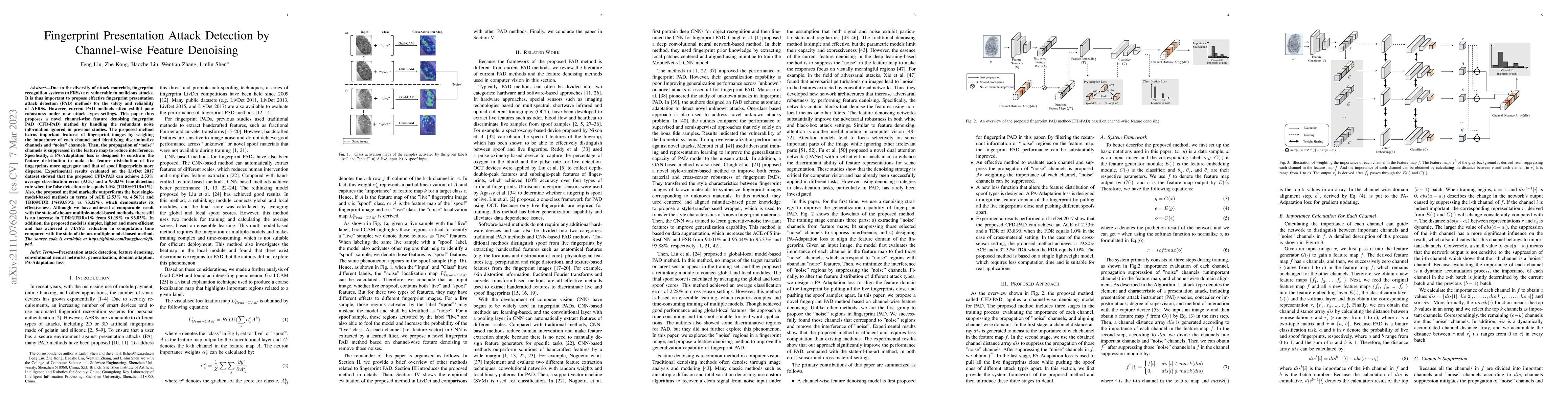 Thumbnail for Fingerprint Presentation Attack Detection by Channel-wise Feature
  Denoising