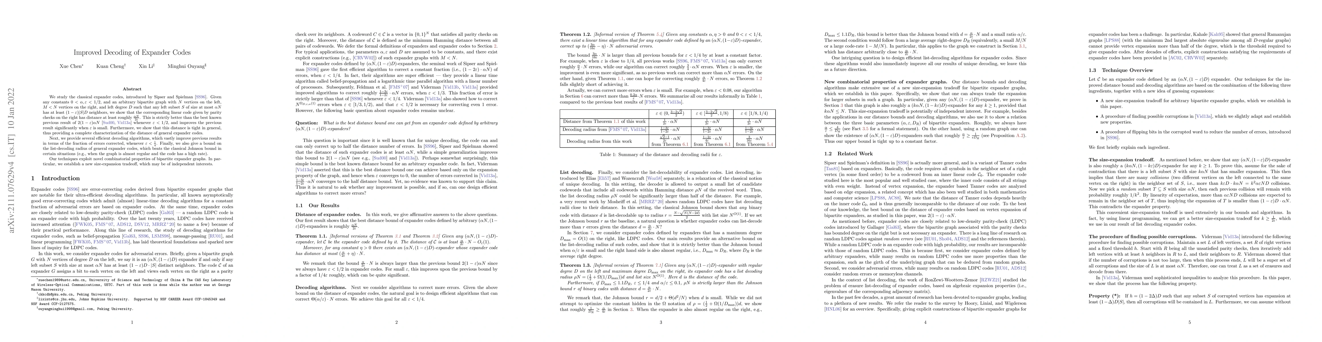 Thumbnail for Improved Decoding of Expander Codes