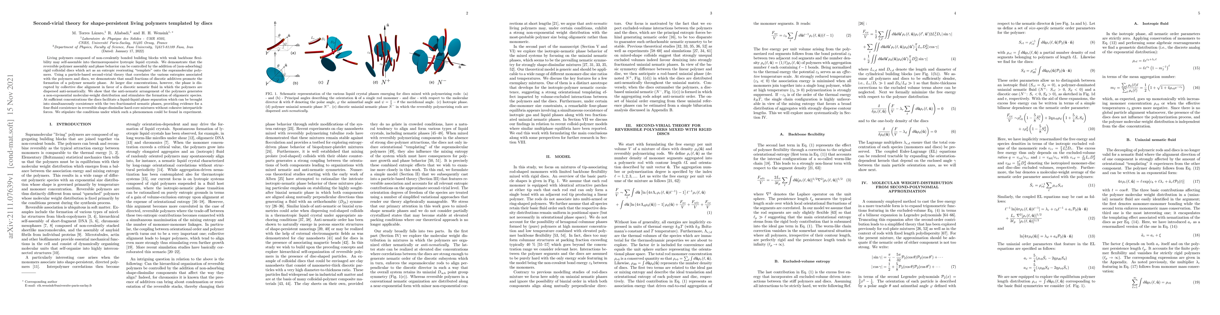 Thumbnail for Second-virial theory for shape-persistent living polymers templated by
  discs