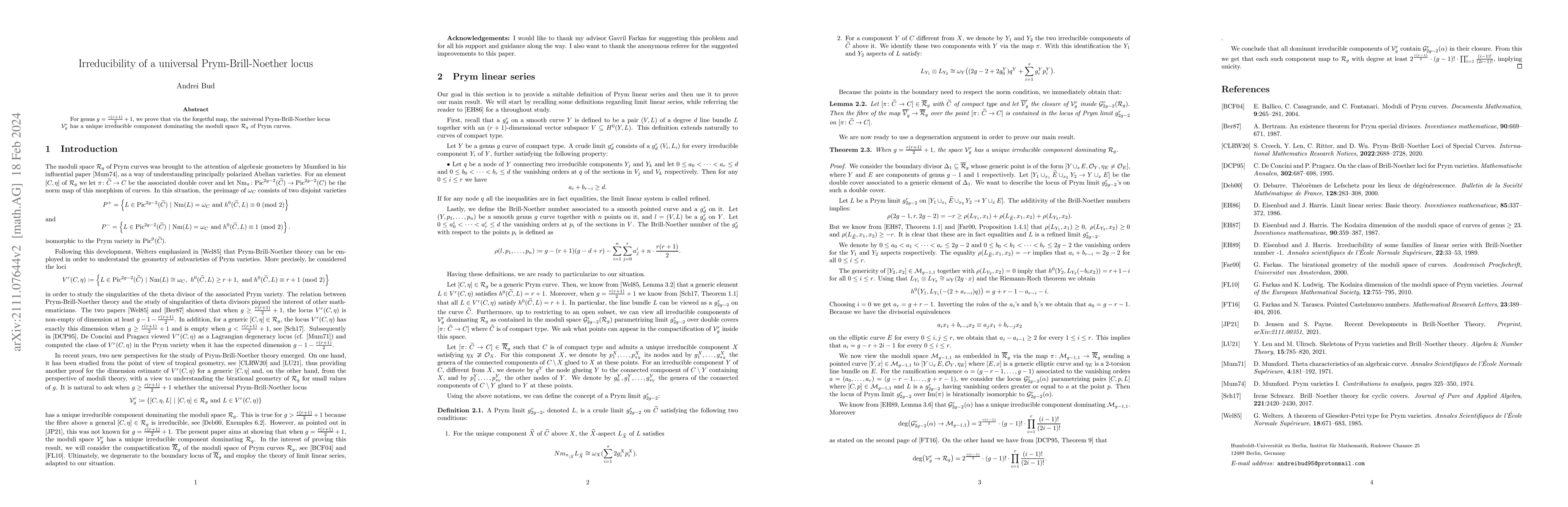 Thumbnail for Irreducibility of a universal Prym-Brill-Noether locus